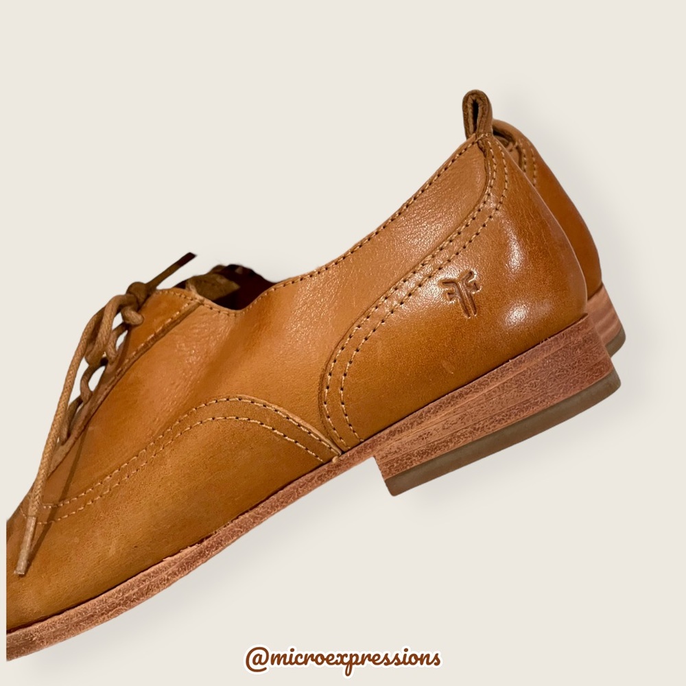$328 Frye Grace Oxford Cognac Brown Real Leather Lace Up Casual Comfy Daily Flat - Picture 14 of 16